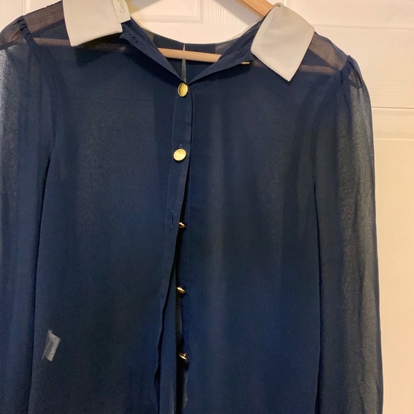 Sheer Blouse with Peter-Pan Collar - Picture 2 of 3